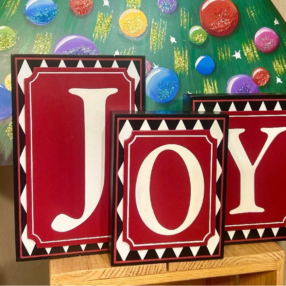 Festive Red 'JOY' Holiday Decorative Harlequin Blocks